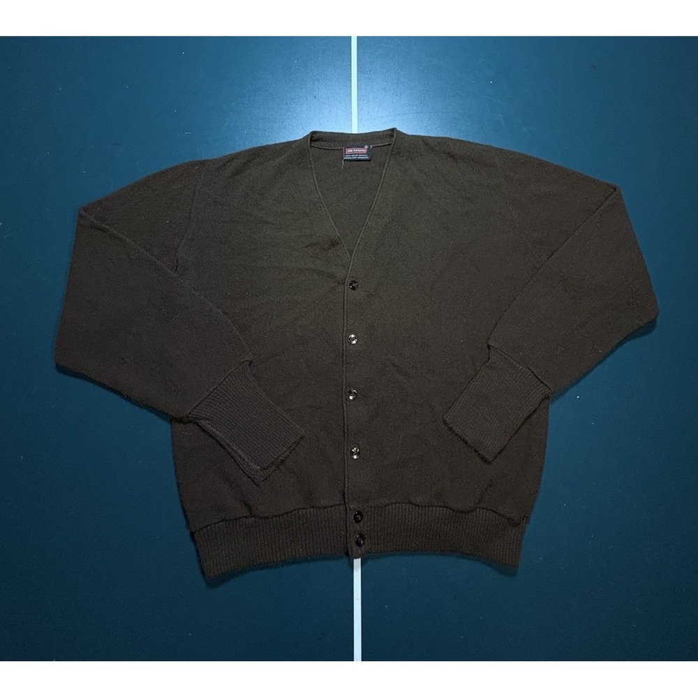 Vintage 60s Cardigan Sweater Men's Large Brown Virgin Orlon Acrylic‎ Drummond